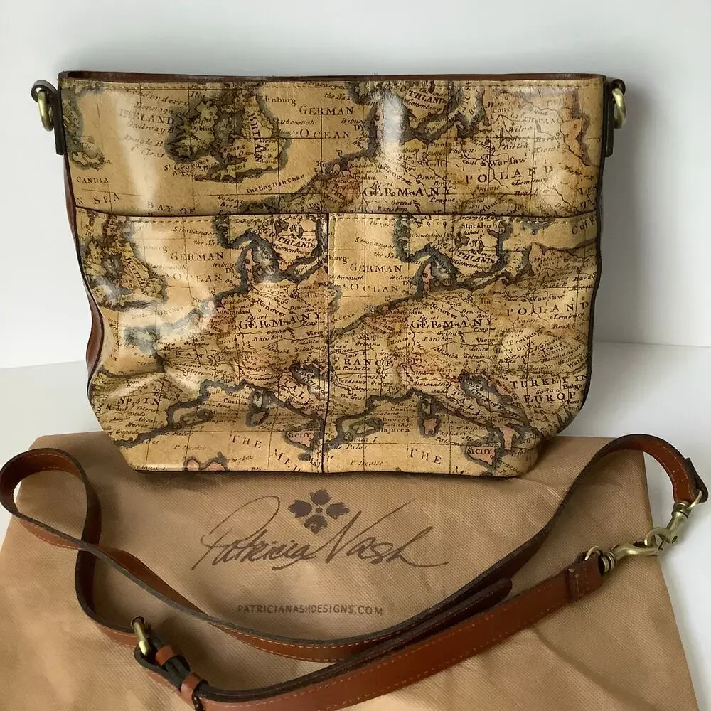 Patricia Nash Leather Adjustable Crossbody Bag European Map